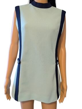 Vintage Mini Dress Mint Green and Navy Color Contrast